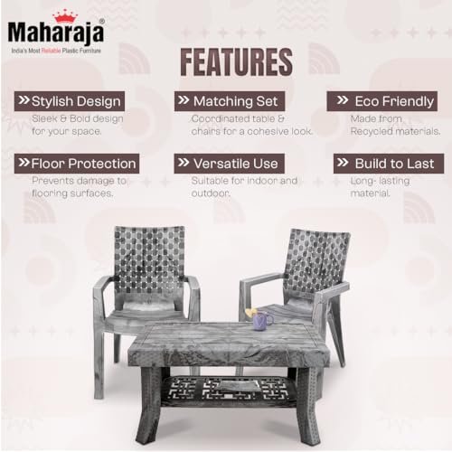 Image of MAHARAJA Luxury Plastic Armchair & Table Set | Heavy-Duty & Sleek Design for Every Space (Silver, 4 Chair+1 Table)