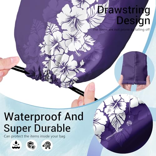 Image of Tropical Floral Gymnastics Grip Bag Purple Adjustable Athlete String Bag for Women Outdoor Grips