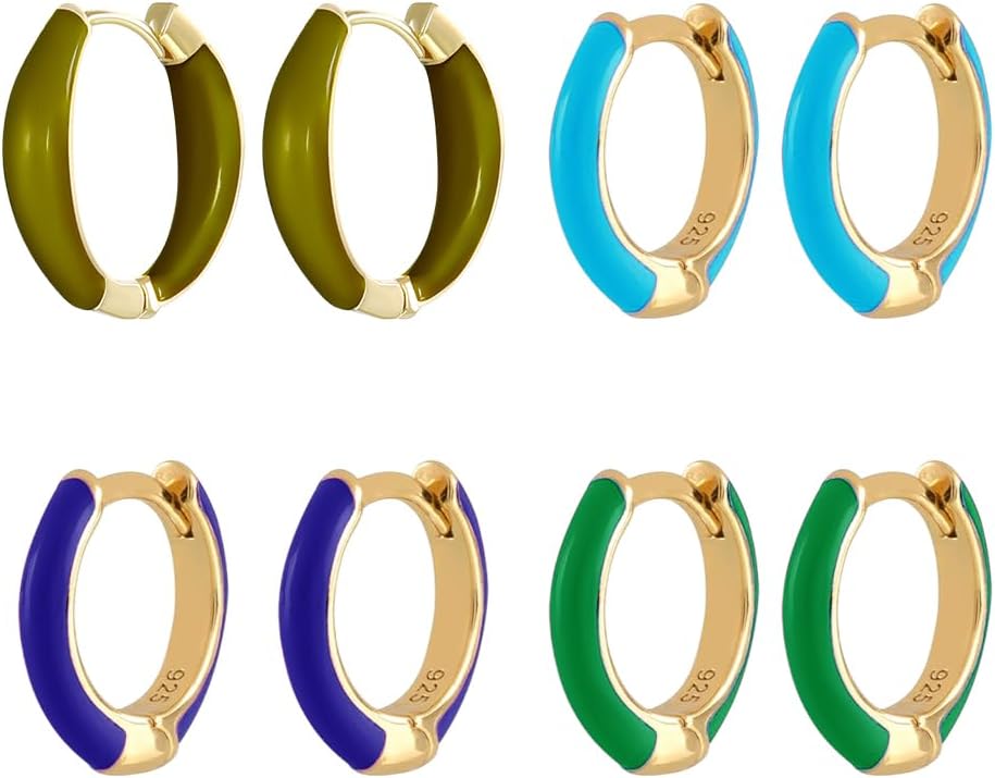 8Pcs Huggie Hoop Earrings 4 Colors Tiny Minimalist Hoop Earring Huggie Cartilage Earring Set Enamel Chunky Earrings Sets Round Ear Stud Jewelry Gift for Women