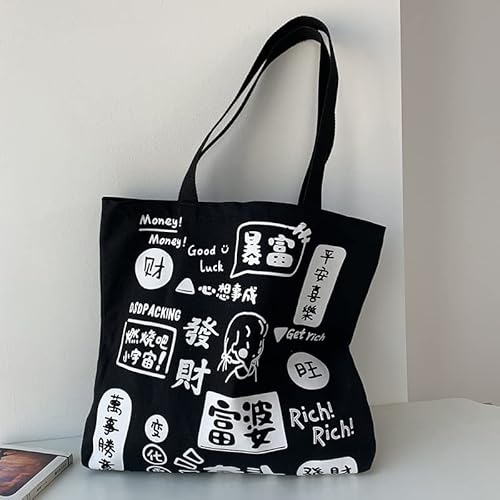 HIMALIOP Bolsa de Lona Bolso de Hombro de la Lona for Las Mujeres Chino de Dibujos Animados Impresión Femenina Bolsos de Compras Bolsas de Las señoras Tote Beach Shopper Bag Cover
