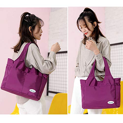 Scorlia Insulated Lunch Shoulder Bag, Extra Large Lunch Tote Handbag, Durable Reusable Cooler Ladies Lunch Box Bag With Side Pockets, Tall Drinks Holder For Women Men Work, Purple #TOP2