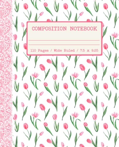 Composition Notebook Wide Ruled: Cute Preppy Coquette Pink Tulips Floral Aesthetic Journal for Girls, Women, School, University, Work, Office image 2
