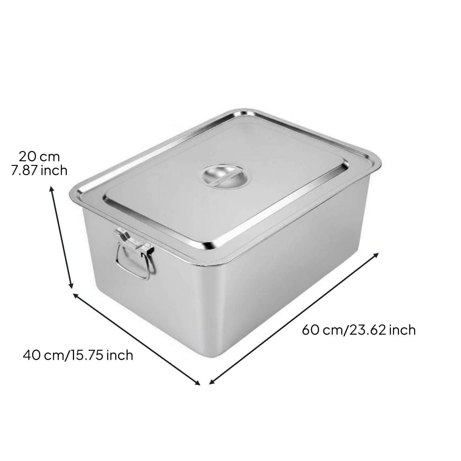 Cubeta de Hielo Cuadrada Metálica Recipiente Acero Inoxidable Organizador para Bebidas para Organización de Barra Apta para Cocina Restaurante Pub Ocaciones al Aire Libre, 60x40x20 CM
