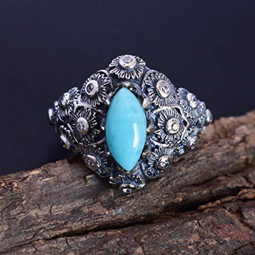 Anillo de plata ley 925 de larimar piedras preciosas hechas a mano 5