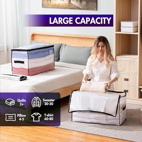 TOOPBIUTI 2 Pack 80L Moving Bags, Heavy Duty Moving Totes Clear Dustproof Waterproof Storage Bag Large Packing Bags with Zips Handle for Clothes Storage Moving Travelling Camping (Romantic pink)