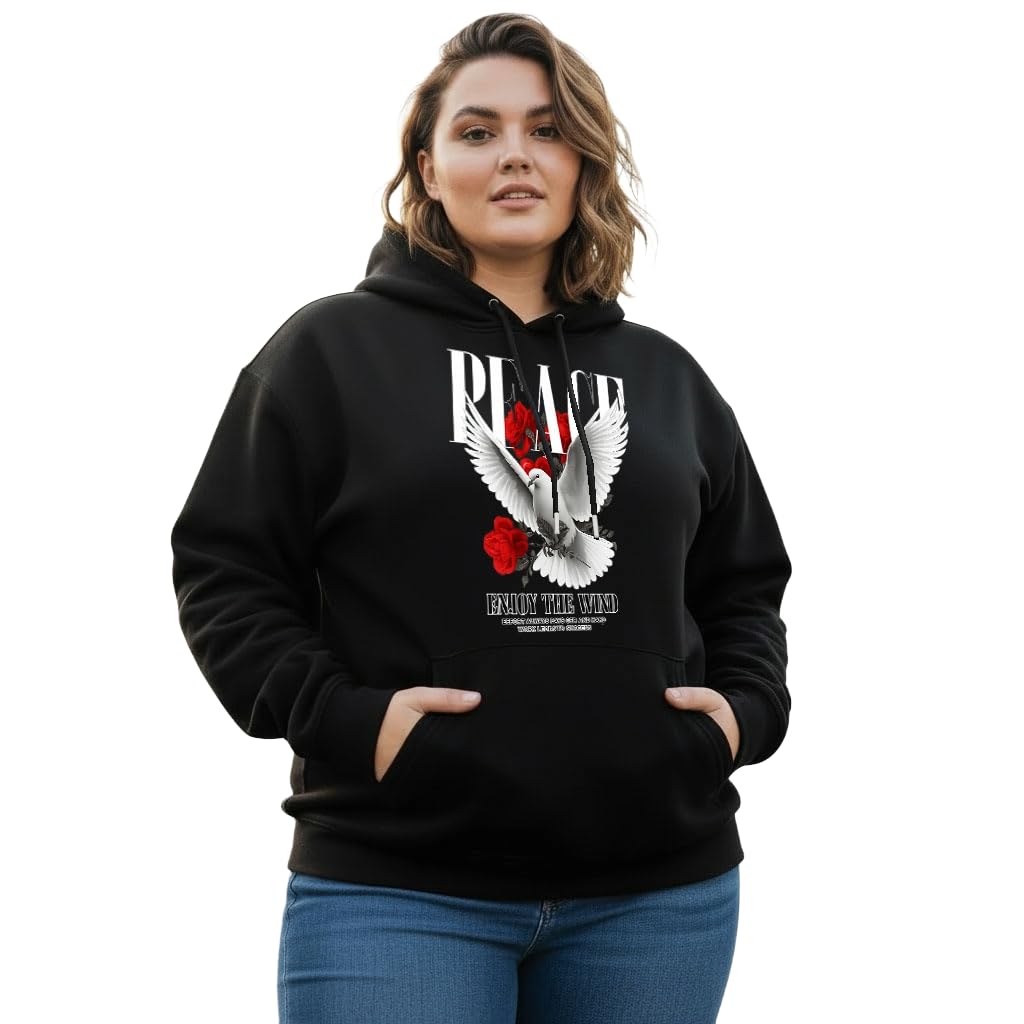 Women's Cotton Fleece Black Full Sleeve Graphic Printed Plus Size Hooded Sweatshirt | 2XL, 3XL, 4XL, 5XL Hoodies for Womens Winter Wear | 778-image-48