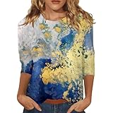 Shirt 3/4 Arm Damen - Frauen Casual Rundhals DREI Ärmel Retro Ethnischen Stil Gedruckt T Shirt Casual Top Blusenshirt Damen 3/4 Arm