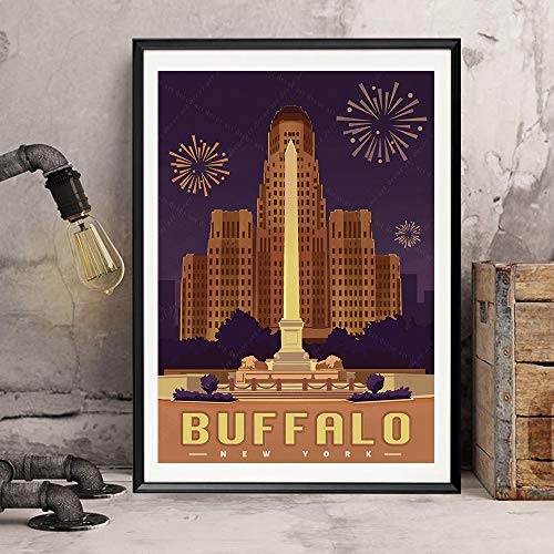 Xtvin Usa New York Buffalo America Vintage Travel Poster Art Print Canvas Painting Home Decoration Gift（12X18Inch） #TOP2