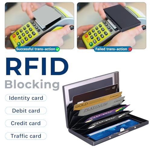 2PCS Metal RFID Credit Card Holder, Slim Stainless Steel RFID Blocking Case Small Credit Cards Protector Holder Metal Wallet 6 Card Slots for Men Women4