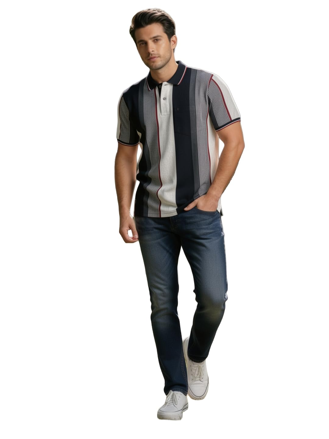Black and Grey Vertical Stripes Polo T Shirt | Casual Wear for Men-image-29