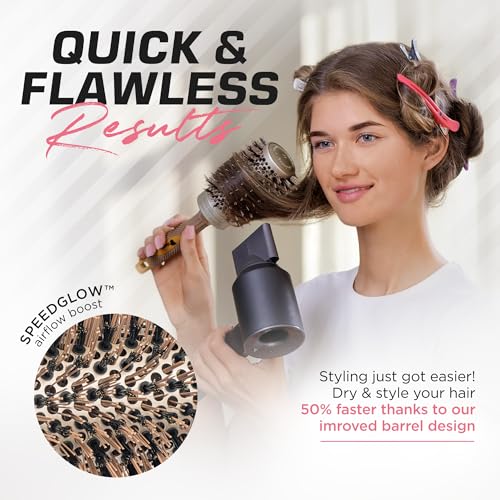 Fagaci Professional Large Round Brush with Natural Boar Bristles for Blow Drying, Nano Technology Ceramic+Ionic for Hair Styling, Volumizing and Healthy Hair - 4 Styling Clips Included