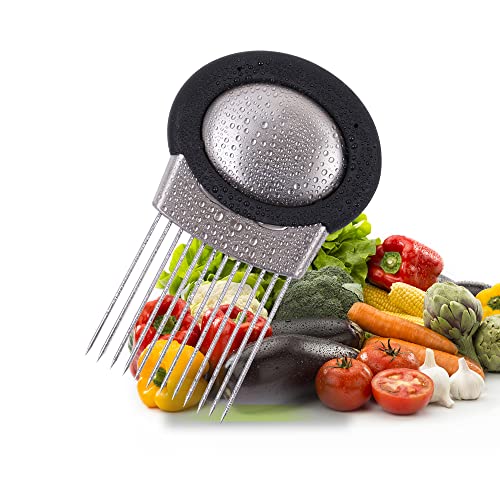 Domumkit Food Slice Assistant, Edelstahl Zwiebelschneider Halter, All-In-One Zwiebelhalter mit Geruchsentferner