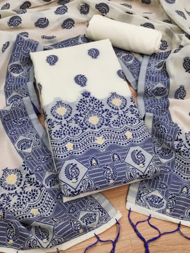 Image of Handloom Banarasi Cotton Unstitched Salwar Suit with Dupatta, 50 Inch Length, Women's Unstitched Salwar Suit Dress Material with Dupatta, Unstitched Salwar Suit Set