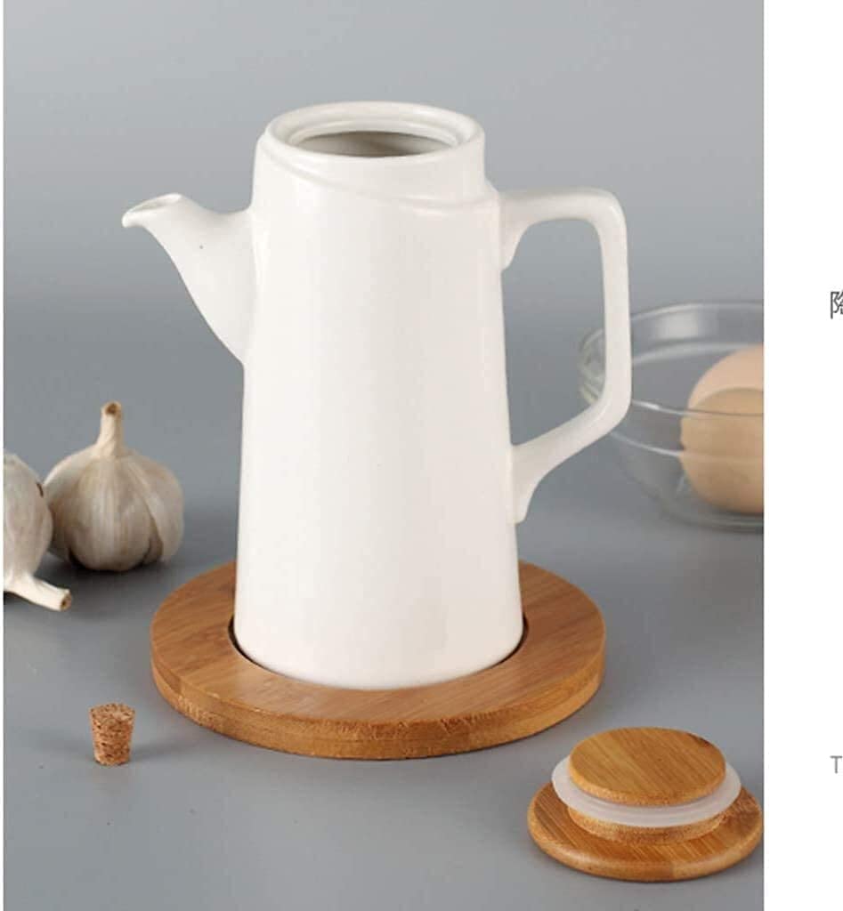 Dispensador de Aceite y vinagre, Botella de 500 ml para vinagre, Aceite de cerámica, Salsa de Soja, Tapa de Madera a Prueba de Polvo.