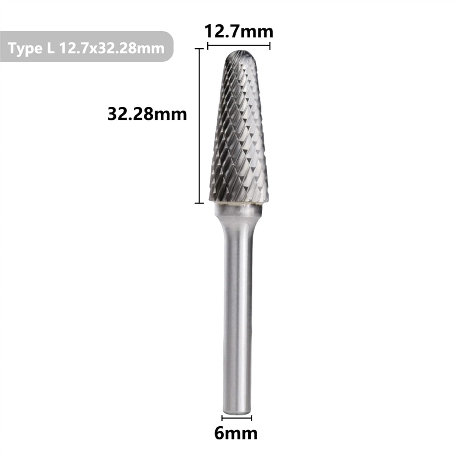 6mm Shank Rotary Burrs 2 Flute L Style Files for Carbide Tools Wood 1Pcs(12.7x32.28mm)