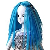 Super dollfie doll wig straight blue synthetic hair 21 cm 8.3 inch head