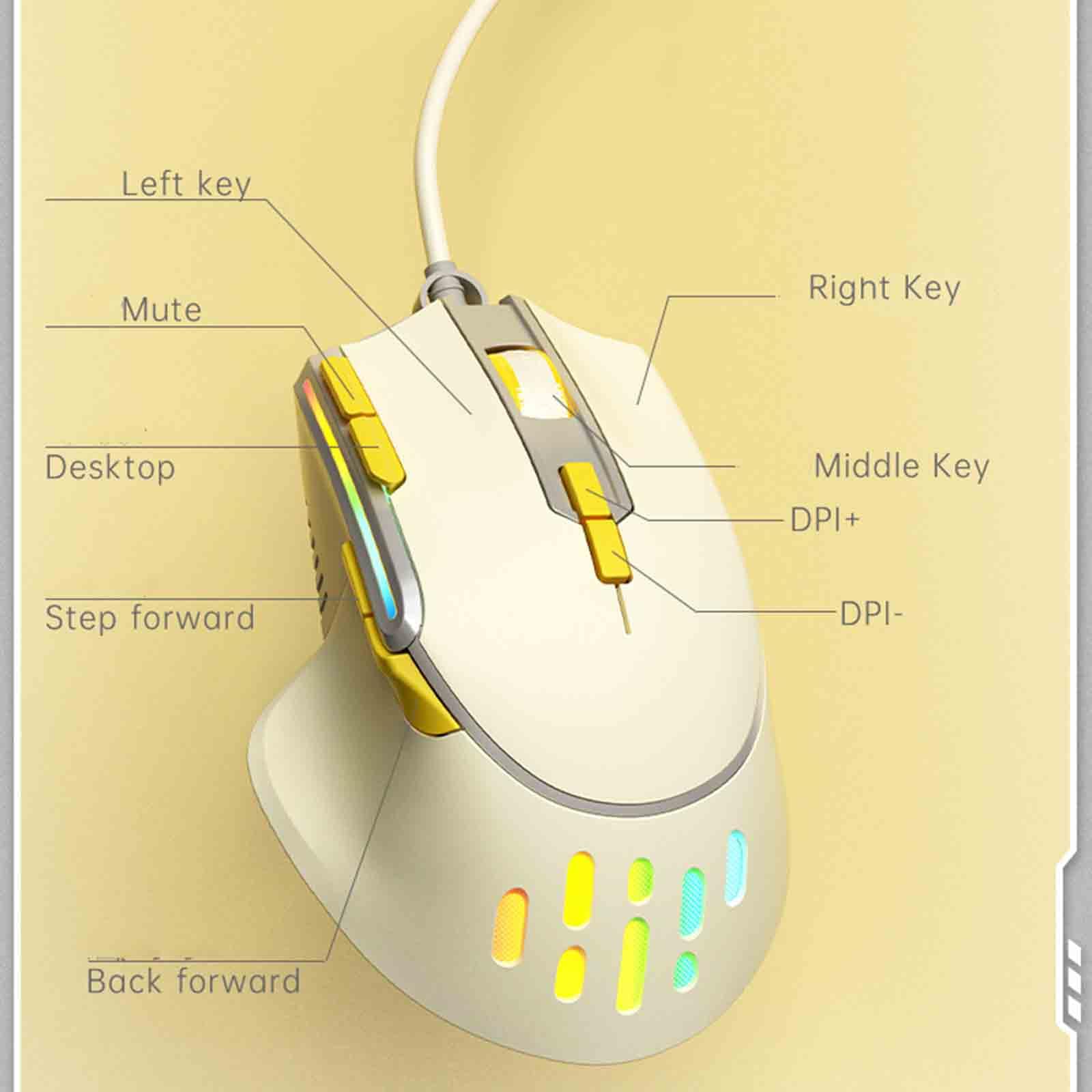 Mysz Mysz komputerowa do laptopa USB do gier Ergonomiczne myszy przewodowe 4-kierunkowe przewijanie Lekkie Przenośne programowalne przyciski Przewijanie dotykowe Optyczne RGB Kolorowe światło oddechow