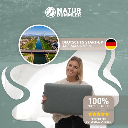 NATURBUMMLER Reisekissen Memory Foam [SafeSleep+] Kleines Campingkissen (50x30x10 cm) – waschbar & kompakt – perfekt für Camping, Zelten, Outdoor & Urlaub (Grau)