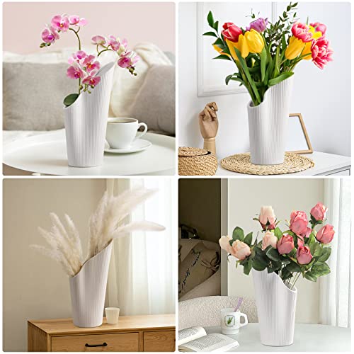 Ceramic Vase For Home Decor, 11 Inch Vase For Flowers, Modern Ribbed Vase For Decor Centerpieces Entryway Shelf Living Room Table Decor #TOP1