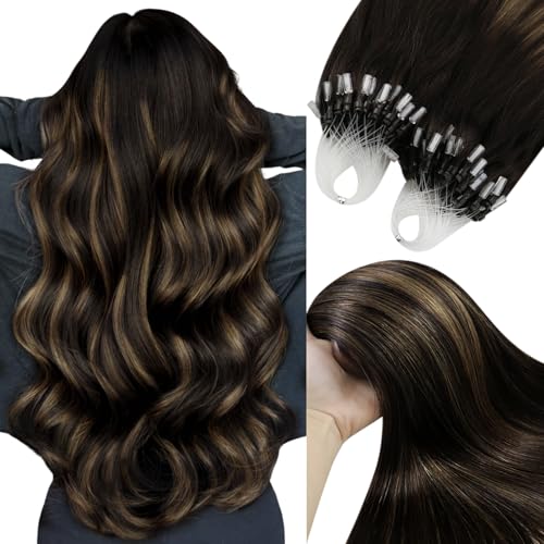 YoungSee Micro Loop Hair Extensions Real Human Hair Brown Ombre 24 Inch