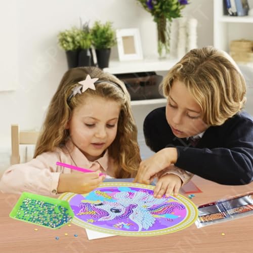 Image of PLUSPOINT 5D Diamond Gem Kits for Kids Pack of 2 Design Diamond Arts and Crafts for Kids Ages 6 8 10 12 Gem Art Painting Kit Unicorn Crafts Unicorn Diamond Painting Kits for Girls