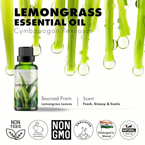 Image of Esslux Lemongrass Essential Oil - Outdoor Protection and Relaxes Muscle Aches - for Worry-Free Fun - 100 Pure Therapeutic Grade for Aromatherapy and Topical Use - 90 ML
