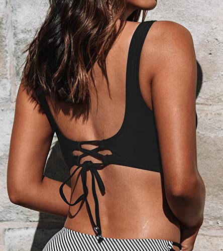 CUPSHE Women Swimsuit Bikini Top Wrap Self Tie Bathing Suit with Fixed Wide Straps2