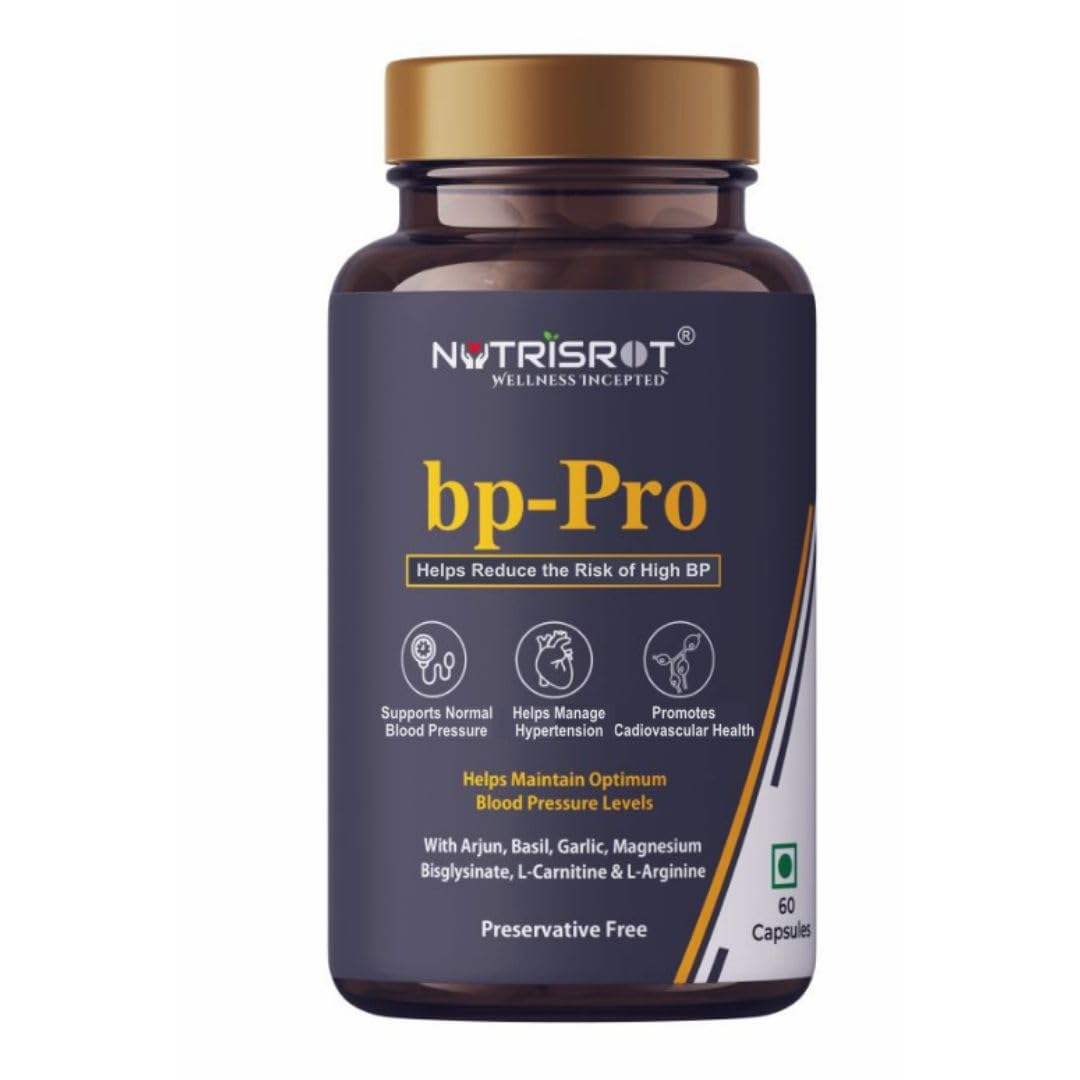NUTRISROT̖ bp-Pro Herbal Supplement Helps Optimise Blood Pressure Levels, Promotes Cardiovascular Health & Helps Manage Hypertension Relief with Arjuna Bark, Basil Leaves & Garlic Powder for Men & Women (60 capsules)