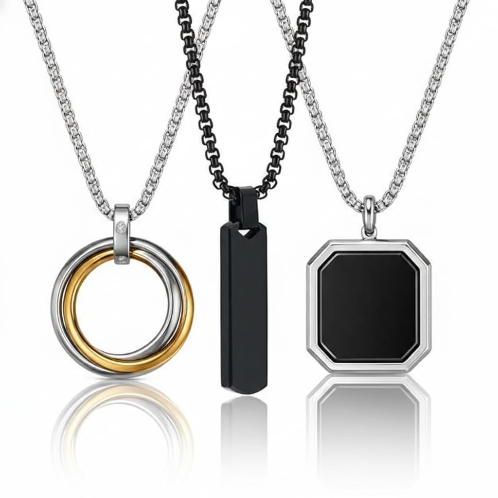 Buy Giftsroot 3Pcs Chain for Men S SQUARE B LEO RR RING Pendant