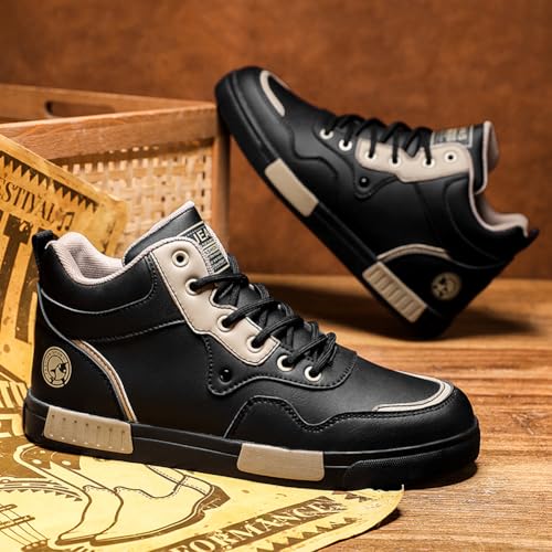 YAXE Men's Casual PU High Top Lace Up Skateboarding Shoes Sports Sneakers4