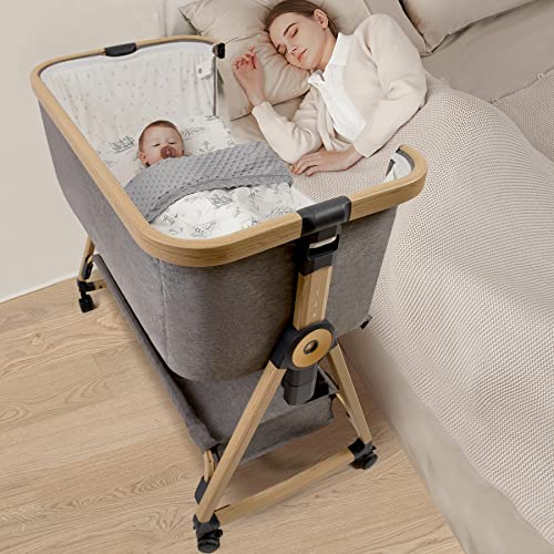 Maydolly Baby Bedside Sleeper, Baby Bassinets Baby Crib With Storage Basket And Wheels, Adjustable Height Portable Baby Bed For Infants #TOP26
