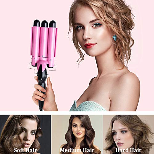 3 Barrel Curling Iron Wand Dual Voltage Hair Crimper Temperature Adjustable 25mm Hair Crimper ，1 Inch Ceramic Tourmaline Triple Barrels ，Hair Waving Styling Tools - Thumbnail 4
