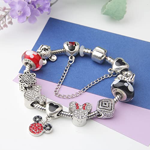 Cartoon Mouse Theme Charms Bracelet, Fits Pandora, Red Edition3