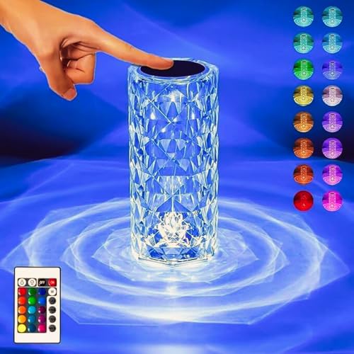 Image of Crystal LED Table Lamp Night Lights Remote & Touch Sensor, USB Rechargeable, 16-Color Changing Lamp for Bedroom, Living Room, or Study (Diamond-Multi)