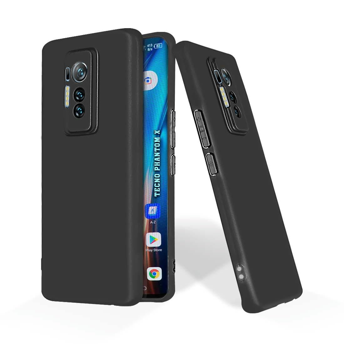 PrintWhiz Soft Silicone Mobile Back Cover Compatible with Tecno Phantom X | Shockproof Protective Case/Cover with Full Edge Protection (Plain Black)($BL-TEC-PHAX-000)