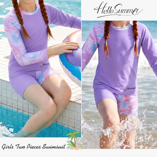 Image of Girls Swimsuit Two Piece Rash Guard Set for 4-14 Years
