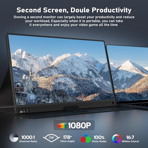 Zscmalls TRFTGS-046 Portable Monitor, 15.6 Inch 1080P Laptop Extended Monitor, 1000:1 100% Srgb Usb-C Hdmi Portable Monitor For Laptop Hdr Travel Monitor With Speakers & Smart For Laptop Ps5/4 Xbox Switch thumb #1