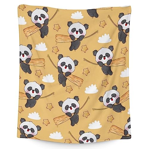 Panda Blanket Gifts - 50"x60" Cute Throw Blanket for Kids, Adults - Yellow Soft Fuzzy Blankets for Bed, Couch & Living Room