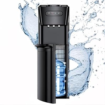 Manastin Bottom Loading Water Cooler Dispenser Hot Cold & Cool Water Dispenser for 3 or 5 Gallon Bottles, Empty Bottle Indicator, Child Safety Lock, Ideal for Office, Home, Living Room ?Elegant Black?