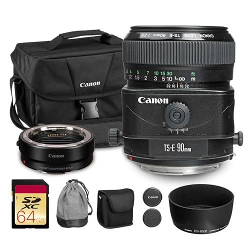 Canon TS-E 90mm f/2.8 Tilt-Shift Lens| Perspective Control Prime with Manual Focus & Creative Depth of Field| Great for Architecture & Studio Photography(2544A003) + Adapter EF-EOS R + Bag + 64GB Card