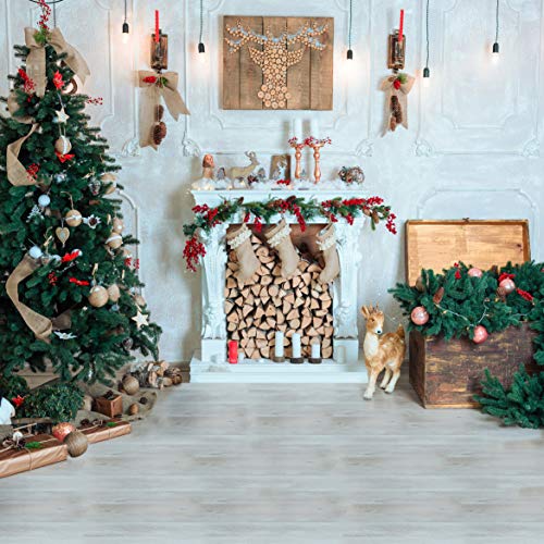 SJOLOON 10x10ft Christmas Backdrop for Photography Christmas Tree Photography Backdrop Fireplace Candle Sika Deer Background Studio Props 11203