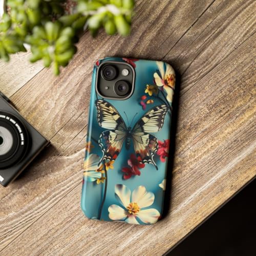 Coque iPhone 15 papillon bleu l'accessoire fleuri pour vos sorties