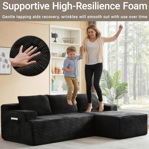 Image of Boneless Couch, Modular Sectional Couches for Living Room, U-Shaped Cloud Couch Sofa with Deep Seat, Fluffy Corduroy Upholstered Corner Sofa