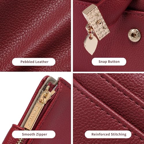 Image of Pomelo Best Wallet Women Bifold Leather Wallets for Women Credit Card Holder with ID Window Zipper Coin Pocket Red