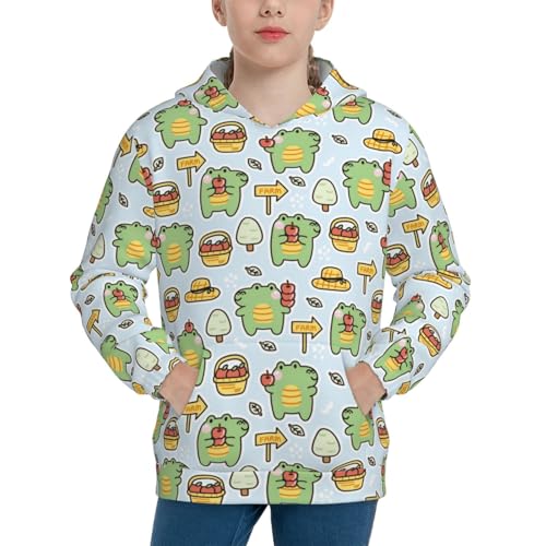 Cute Crocodile with Fruit Kids Pullover Hoodies Boys Sweatshirts Girls Athletic Clothes with Pocket