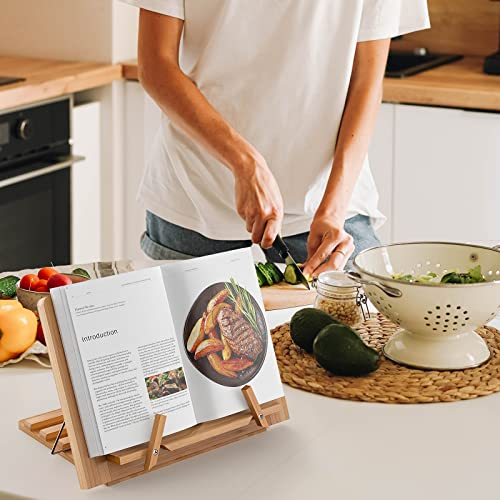 Wooden Book Holders For Reading Hands Free, Cook Book Stands And Holders -Cookbook Stand For Kitchen Display, With Page Paper Clips (Bamboo), Large #TOP6