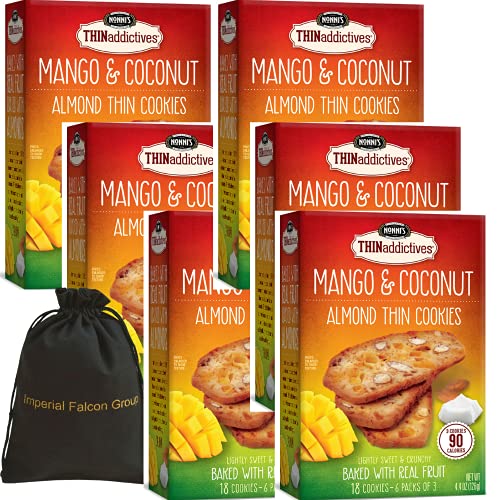 Imperial Falcon Group Nonni's THINaddictives, Thin Cookies, Mango Coconut Almond, 6 Count, 4.4 Ounce With Imperial Bag And 3 Extra Biscotti (6 Pack)