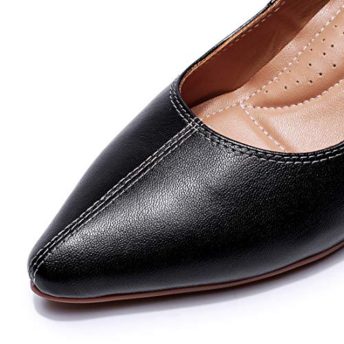 Image of Mona flying Women's Leather Pump Med Heel Pointed Toe Office Dressy Shoes