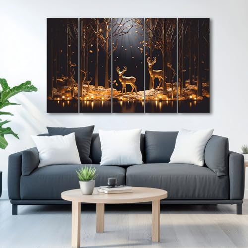 Image of The Castle Decor Golden Deer Wall Painting for Living Room Big Size - Deer Wall Painting for Bedroom, Office, Drawing Room, Hotel - Elegant Wall Decor Art for Home Decoration, Gifting (27x48 inch)