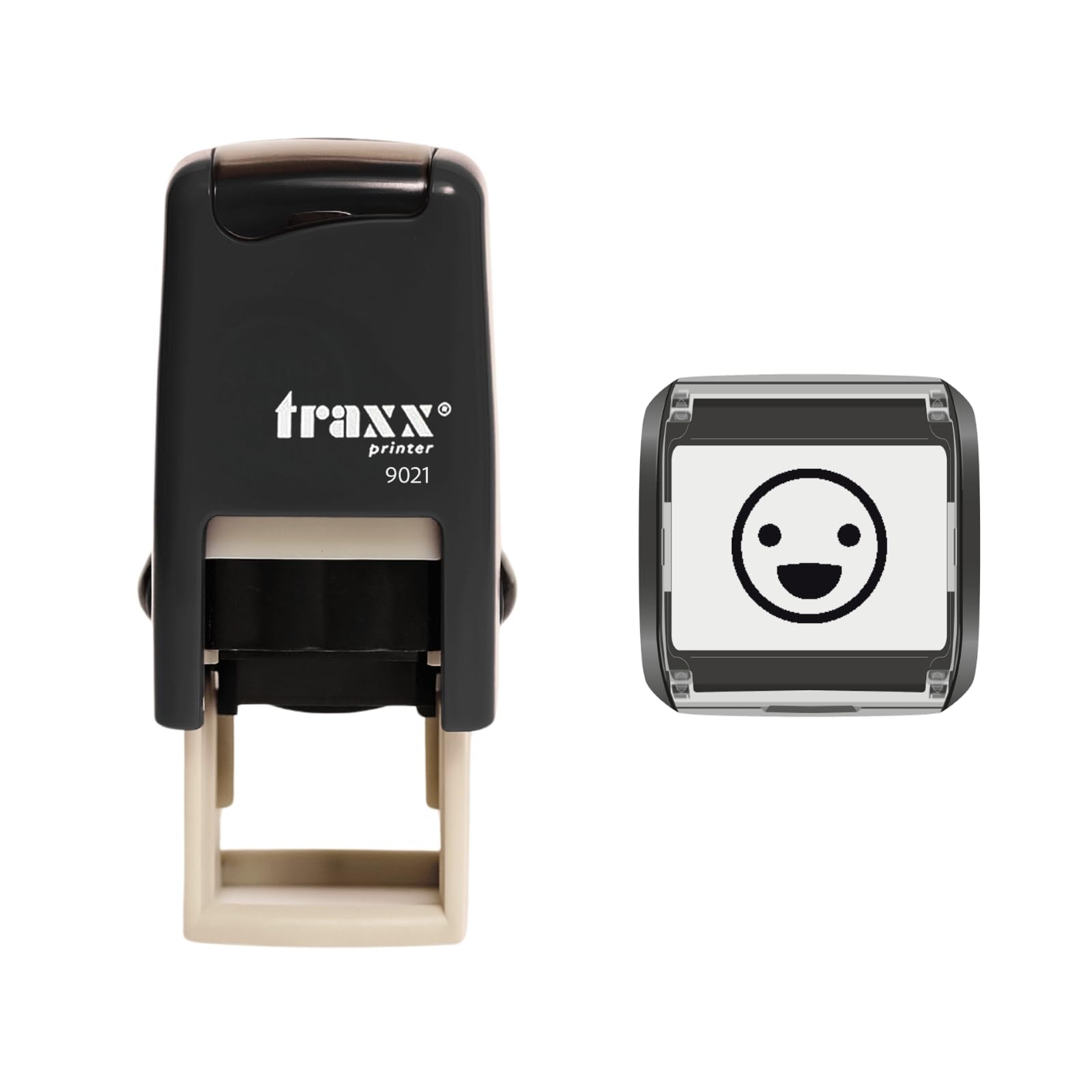 Traxx 9021 Loyalty Card Self Inking Rubber Stamp *A Surprised Smiley Face Emoticon in Black Ink*